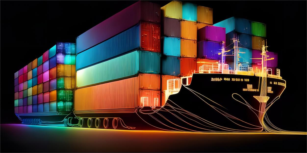 Cargo ship and delivery truck representing door to door logistics