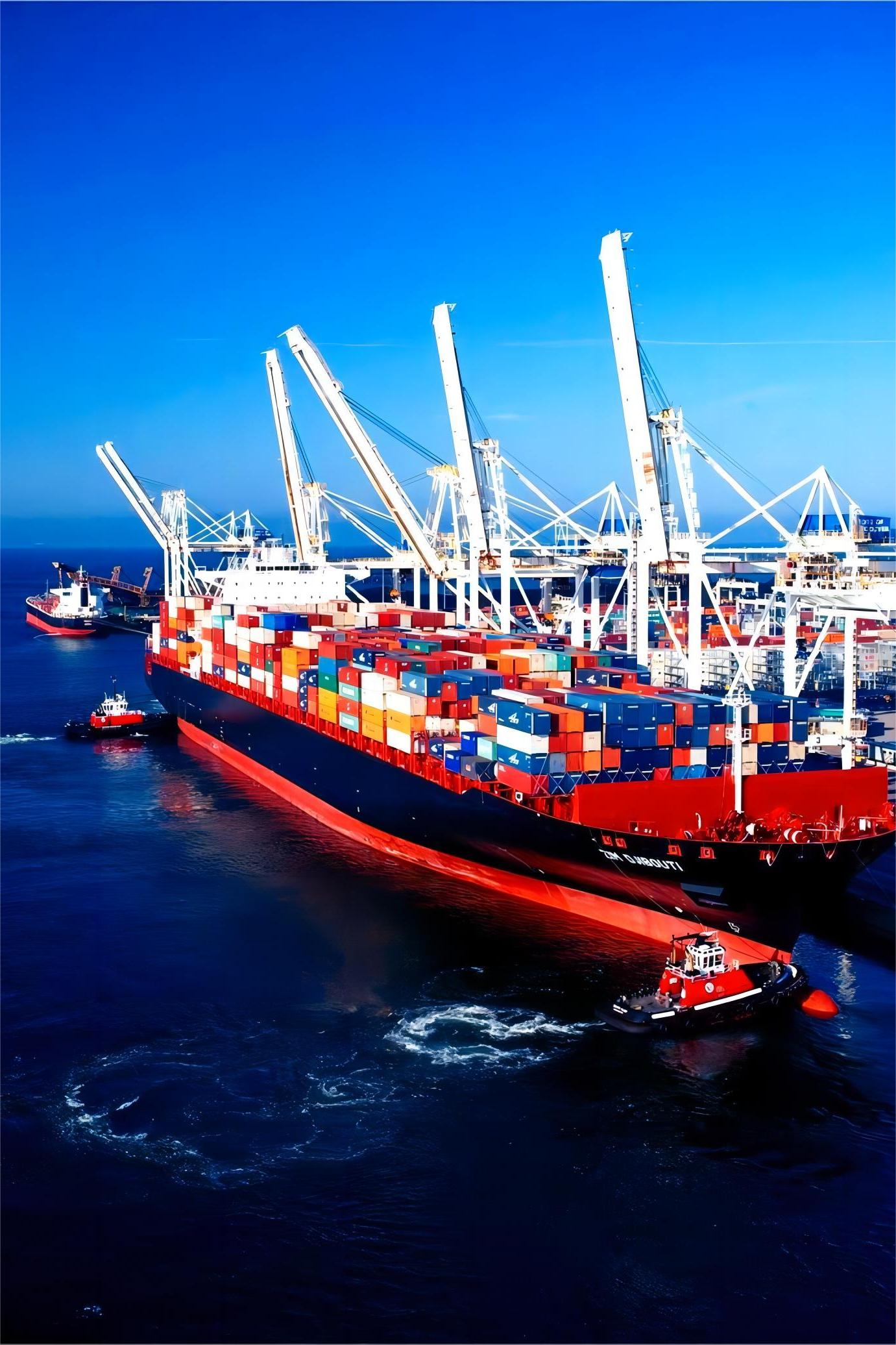 Wholesale cargo being loaded at a Chinese port for international shipping